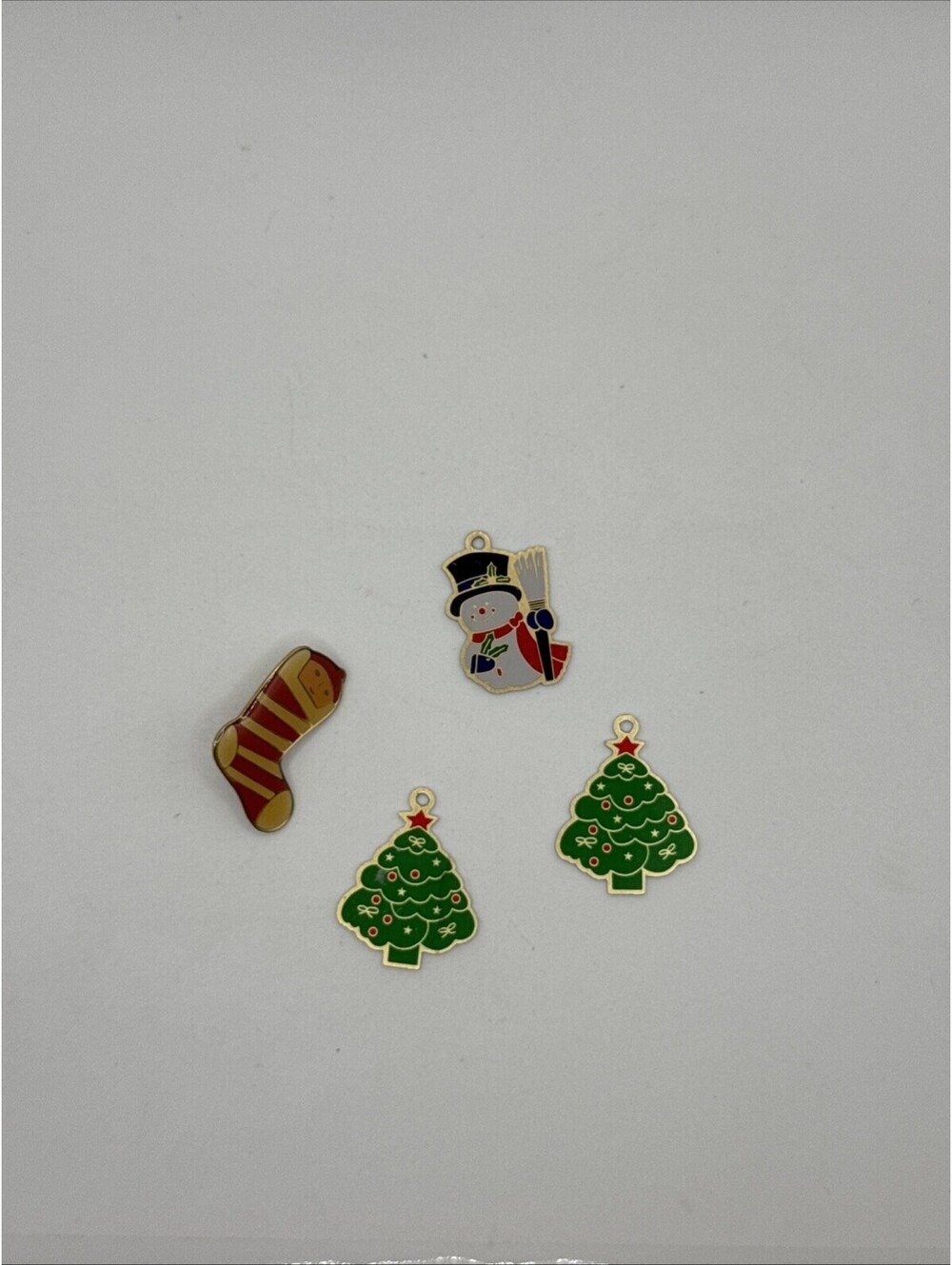 Vintage Christmas Pin And Charms - Snowman Tree Stocking